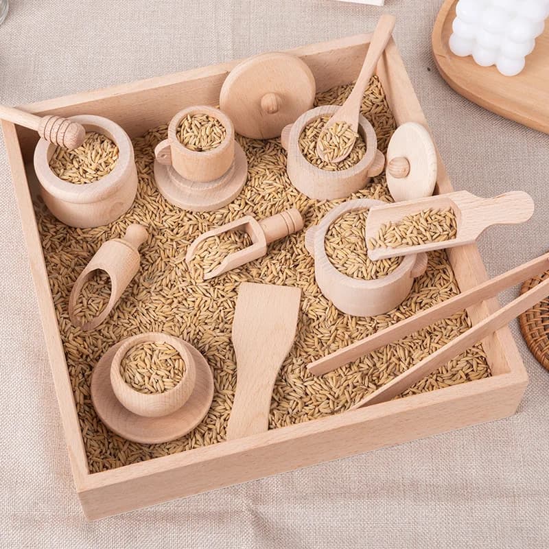 Set di giocattoli puzzle illuminati sensoriali Montessori Set da tè da cucina simulato Esperienza per la famiglia Giocattoli in legno per l'educazione della prima infanzia