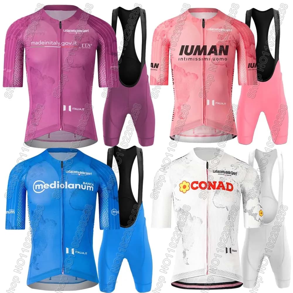 2025 Tour De Italia Italy Cycling Jersey Set Pink Purple Blue Bicycle Clothing Road Bike Shirts Jumpsuit Shorts with Bicycle Brakes MTB Ropa