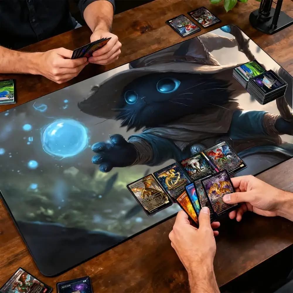 Tappetino per mouse Cat Warrior, tappetino per mouse da ufficio con supporto per il polso, tappetino da scrivania per giochi MTG tcg, tappetino da scrivania antiscivolo, tappetino da gioco