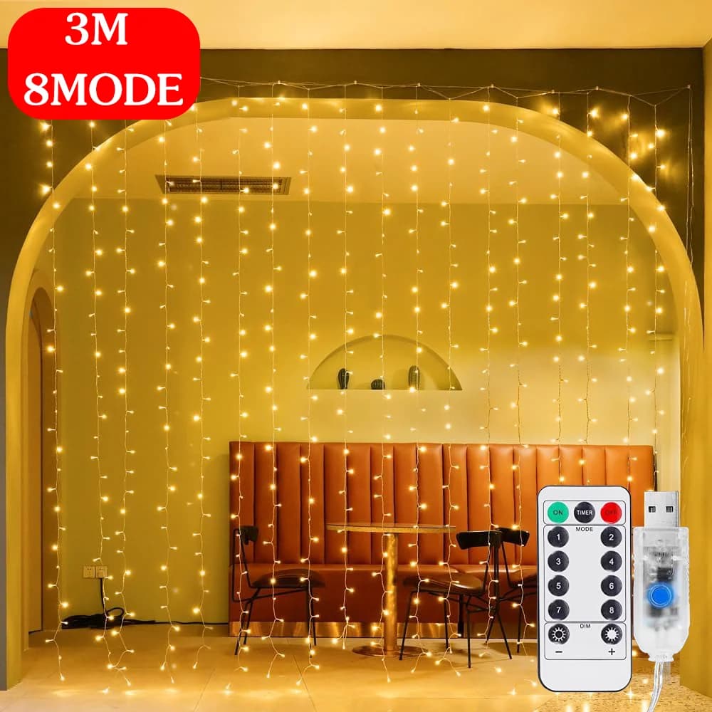 Ghirlanda per tende 3x3m sulla finestra Alimentazione USB Lucine Festone 300LED con telecomando Ghirlanda di Capodanno Luci a LED Decorazioni natalizie