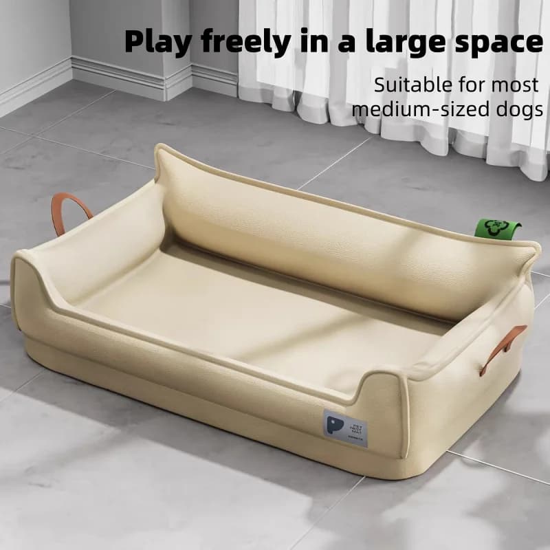 Comfortable Leather Dog Bed Sofa Detachable Rectangle Pet Bed Waterproof Non Slip Bottom Machine Washable For Large Medium Dogs