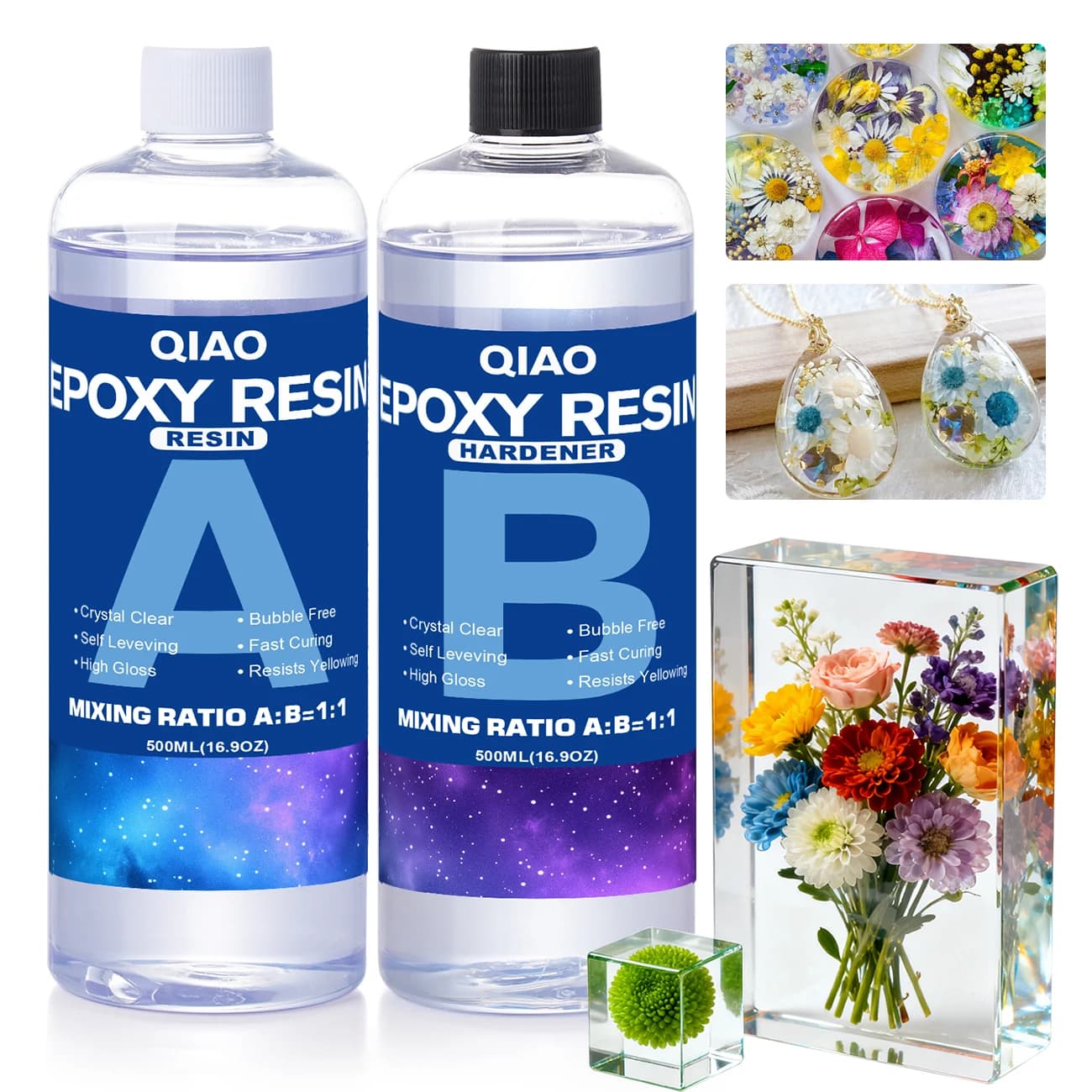 Easy 1:1 Mix Crystal Clear Epoxy Resin Kit Bubble-Free, High Gloss Coating & Casting Resin Supplies for Jewlery Making Diy Craft