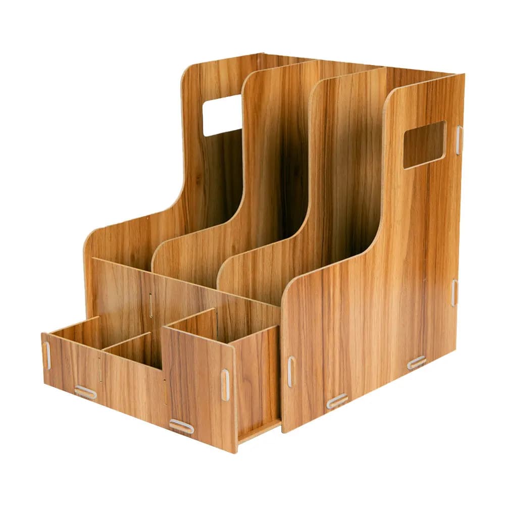 Organizzatore da Scrivania in Legno, Portaoggetti Multifunzione, Design Moderno, Scatola Portadocumenti per Ufficio, Libri e Cancelleria