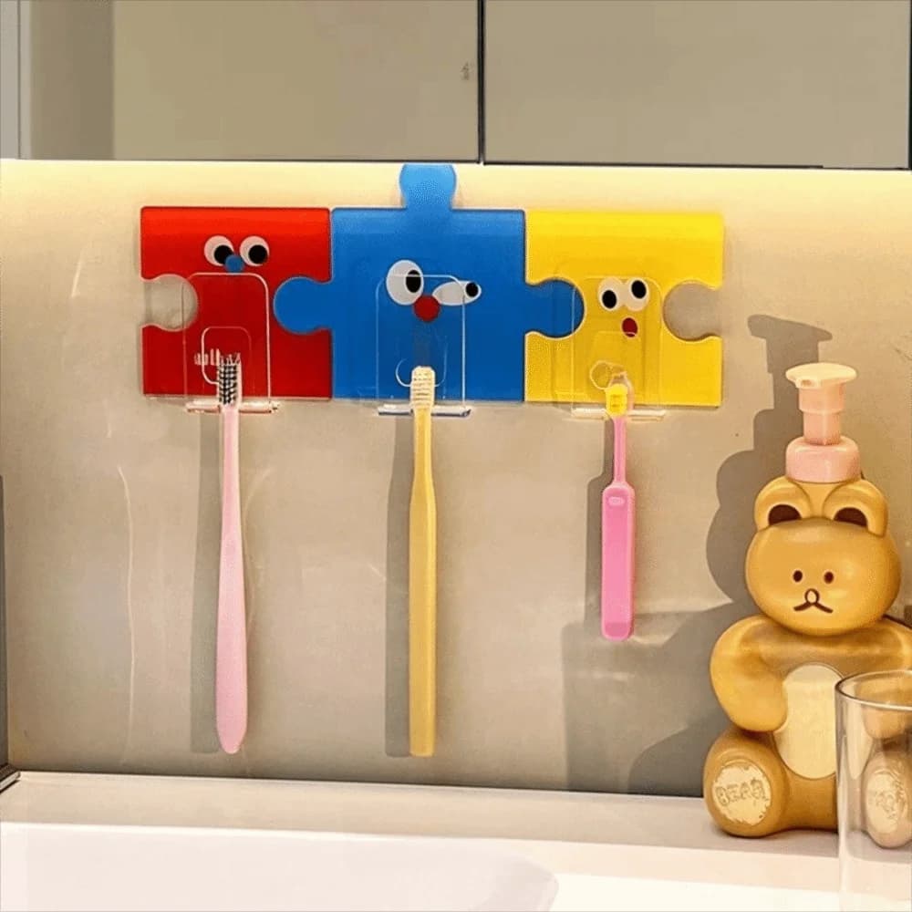 New Thickened Puzzle Shape Hook No-Drill Funny Self-Adhesive Hook Waterproof Geometric Toothbrush Holder Home Decoration