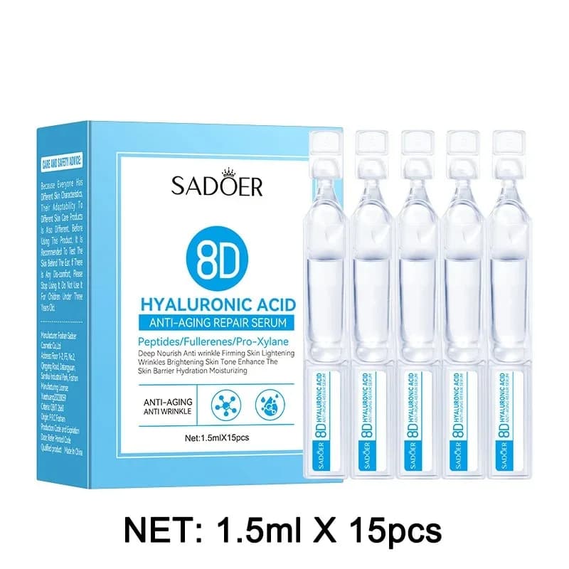 1 Confezione da 15 Pezzi Essenza Viso all'Acido Ialuronico Anti-Età, Profondamente Nutriente, con Fullerene e Collagene, Essenza Antirughe Effetto Lifting per la Cura della Pelle