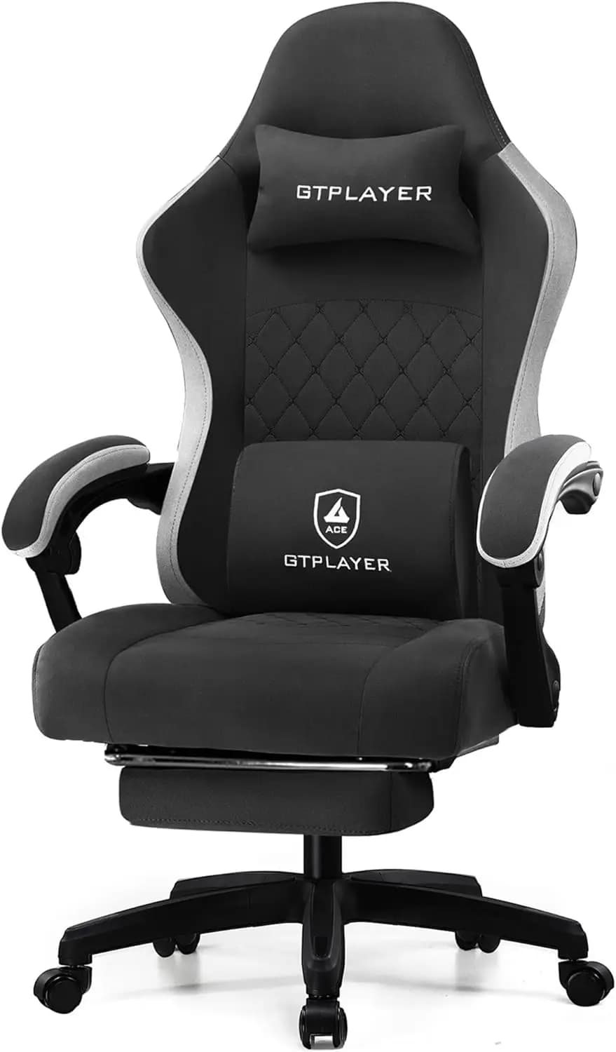 Sedia da gaming con supporto lombare, sedia da ufficio ergonomica, cuscino a molle insacchettate, braccioli e poggiapiedi regolabili