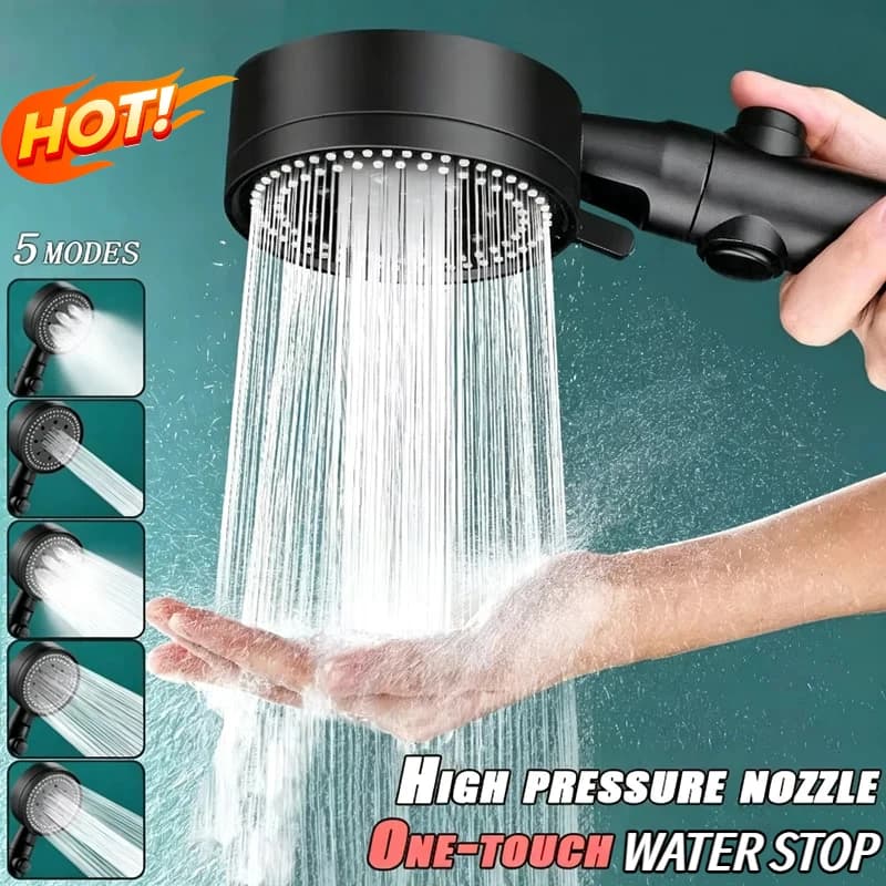 2026 Shower Head Adjustable High Pressure Showerhead Handheld Spray 5 Modes Water Saving Hangable Bathroom Accessories New