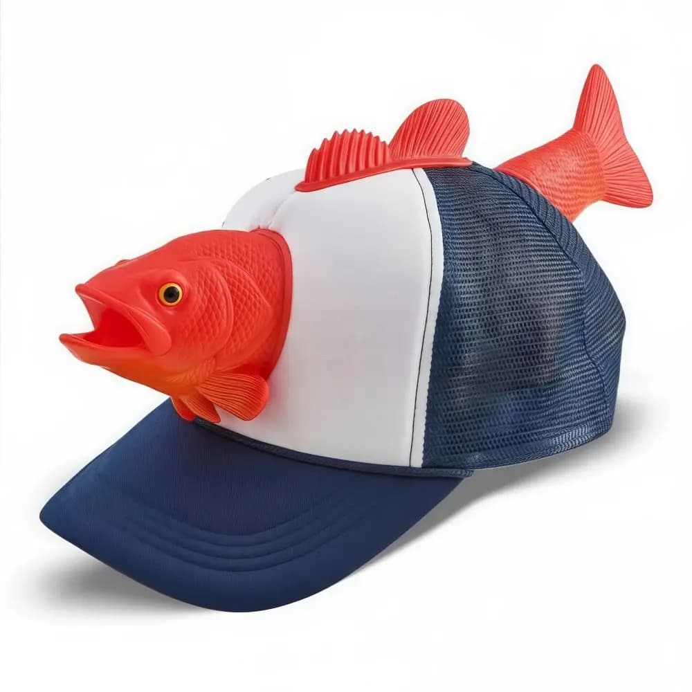 Funny 3D Fish Animal Trucker Hat Adjustable Fit Mesh Novelty Fishing Hat One Size Breathable Baseball Cap For Men Women