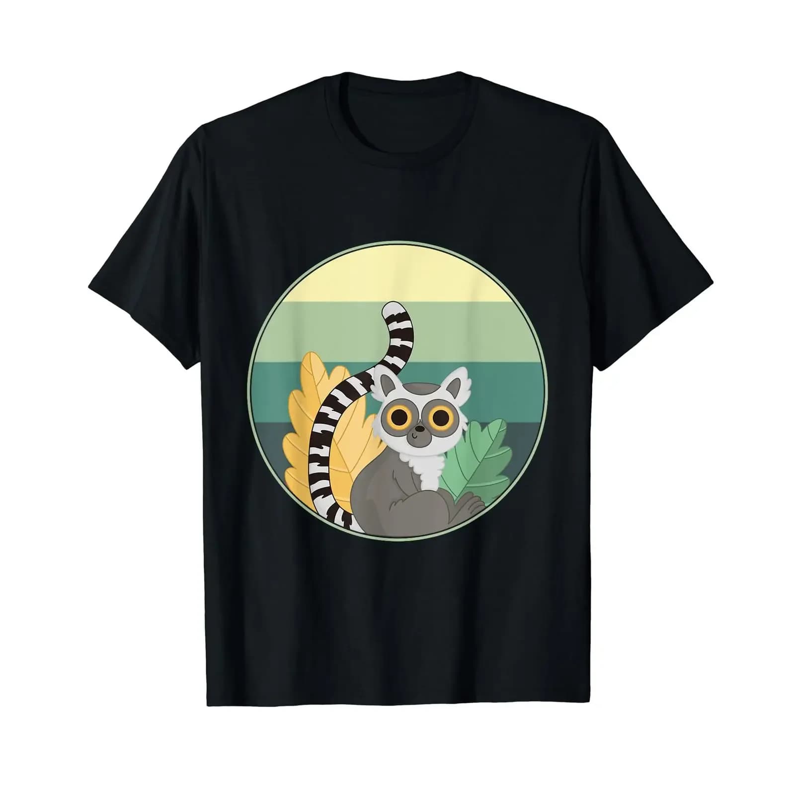 T-shirt Retro Lemur vintage lavata effetto soft top per tutti i giorni, casual, streetwear, versatile, comoda, abbigliamento firmato unisex