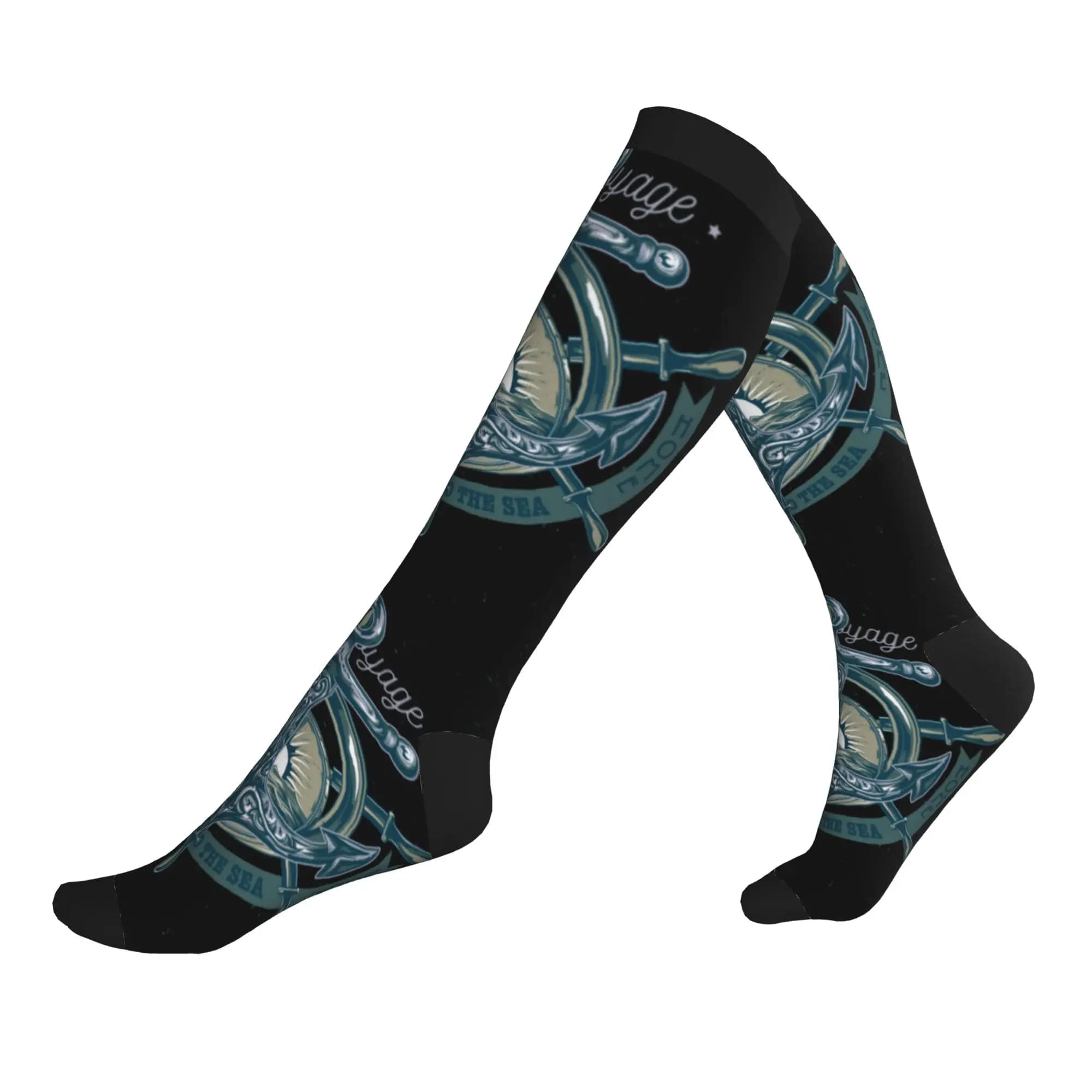 Calzini sportivi a compressione da uomo con ancora nautica, calzini unisex con stampa 3D Kawaii