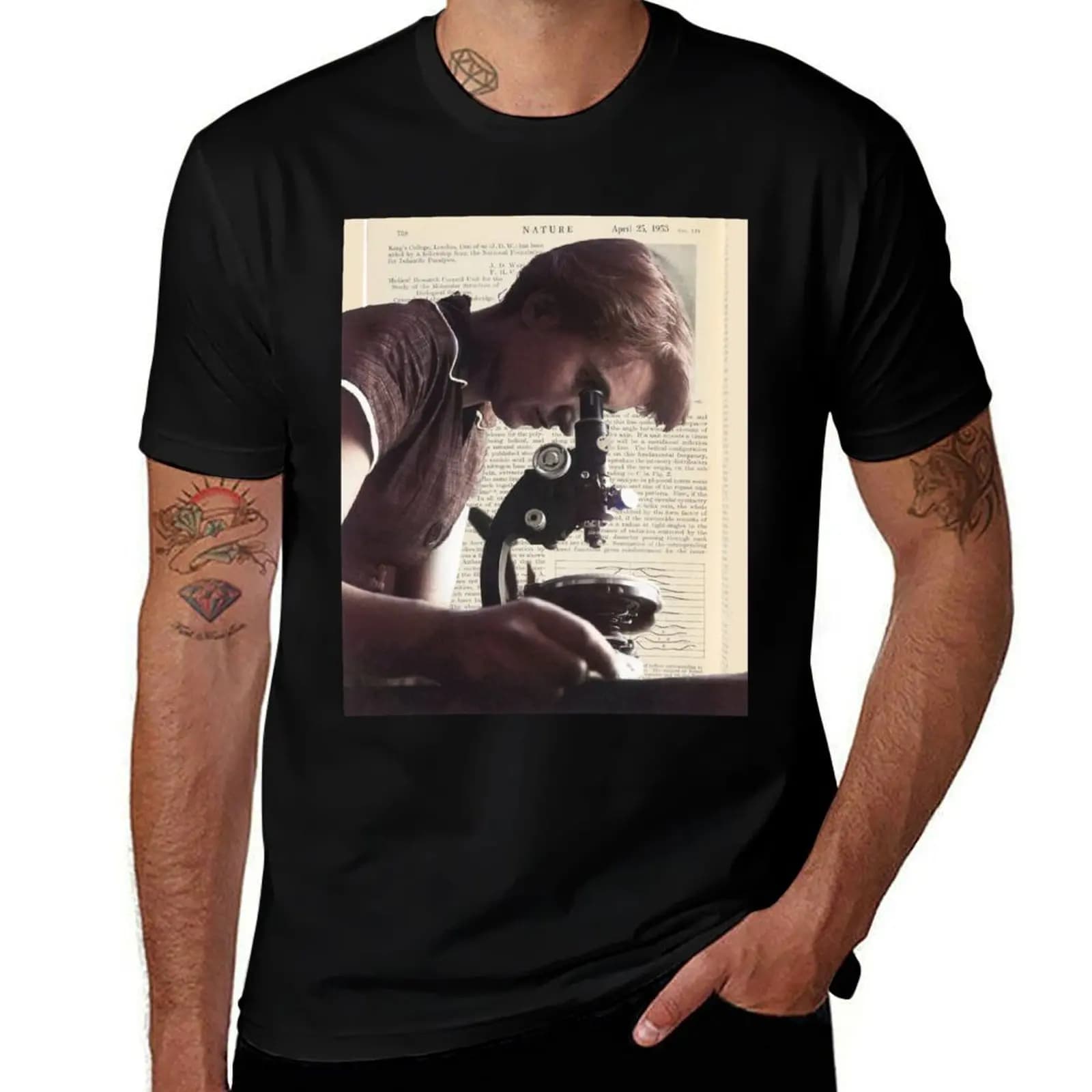 Rosalind Franklin Women in Science STEM using Microscope T-Shirt Big and Tall Loose Fit T-Shirt