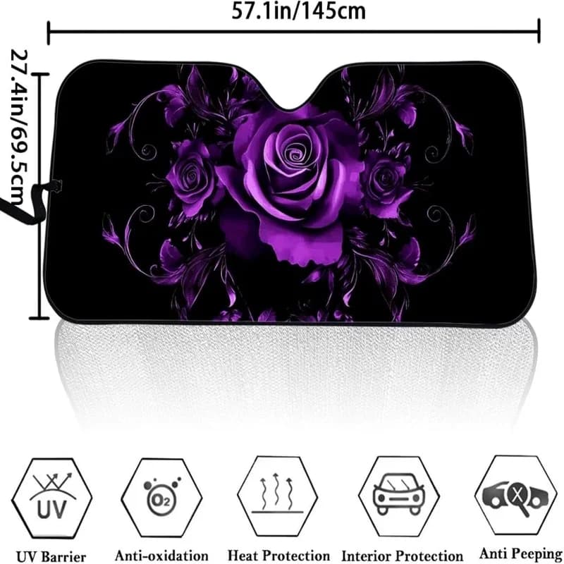 Purple Rose Windshield Sun Shade Foldable Car Front Windshield Sunshade Fit For Cars Trucks Suvs Blocks Uv Rays Sun Visor Protec