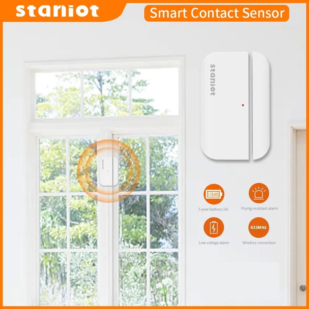 Staniot 5 anni di durata della batteria sensore di contatto rilevatori di porte e finestre aperti/chiusi 433Mhz Smart Home senso