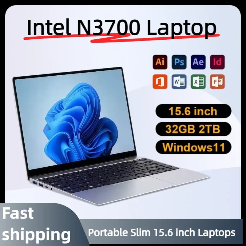 Ultra Slim Intel N3700 Notebook Gamer 15.6Inch Laptop 16GB RAM 2TB SSD 1920*1080 Display PC Windows 11 Office Study Computer