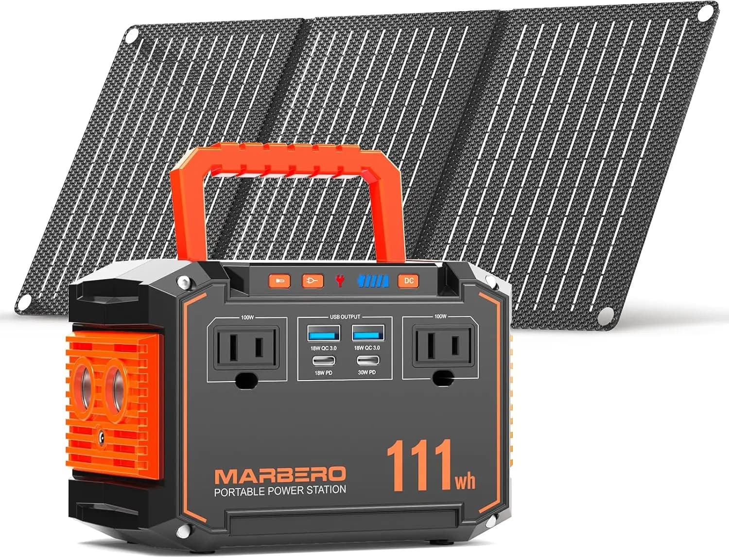 Generatore Solare da 150W di Picco con Pannello da 30W, Stazione di Alimentazione Portatile da 111Wh per Campeggio, Viaggi ed Emergenze