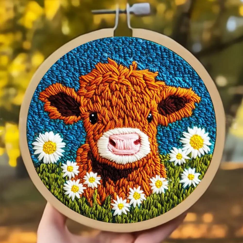DIY Punch Embroidery Kit Highland Cow Punch Needle Kit Punch Needle Embroidery Craft Set Embroidery Starter Set Festival Gift