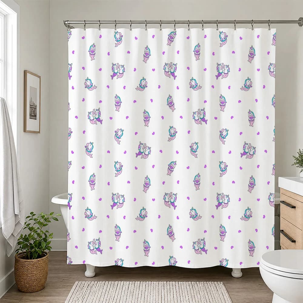 Waterproof Unicorn Shower Curtain Liner for Kids Bathroom Decor Cute Cartoon Animal Print Shower Screen Tub Accessories Novelty