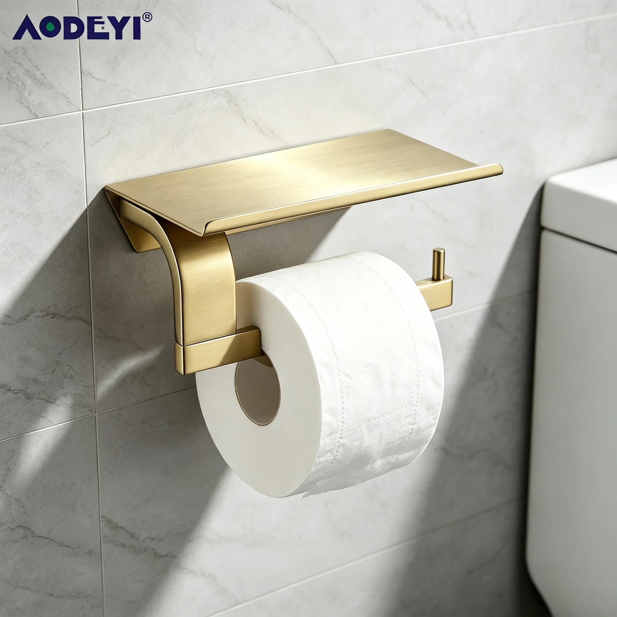 Paper Towel Holder Roll Toilet Paper Case Brushed Gold Stainless Steel Phone Platform Bathroom Hardware Set