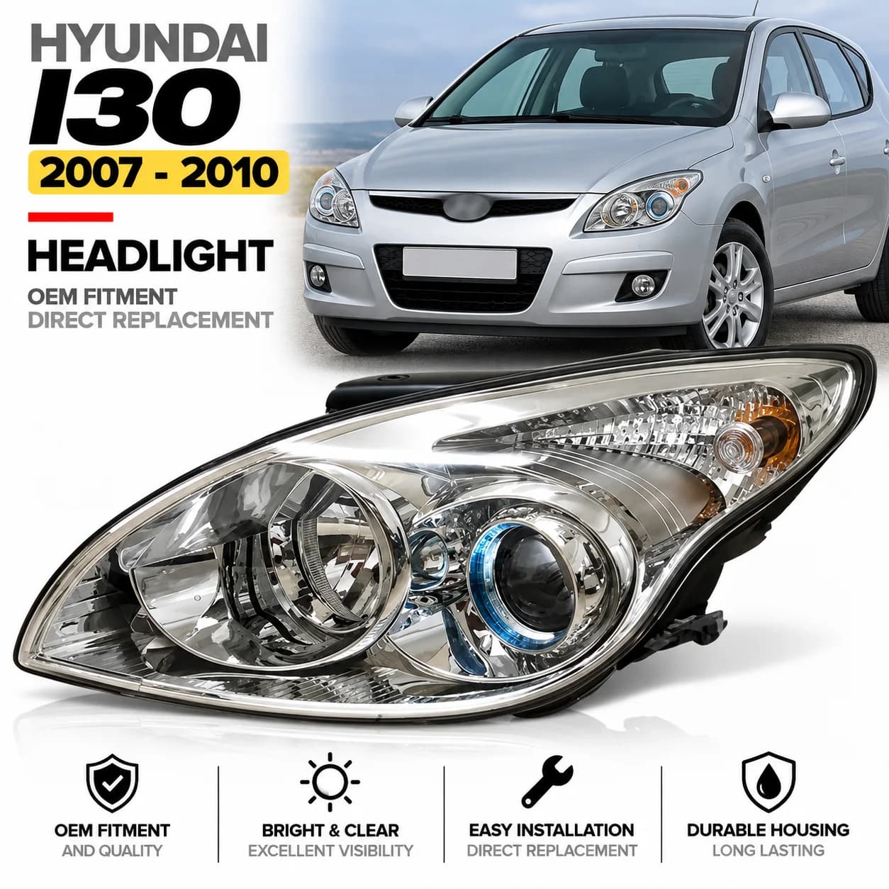 Left/Right Side Front Bumper Head Light Headlamp Driving Headlight Turn Signal Light For Hyundai I30 2007 2008 2009 2010