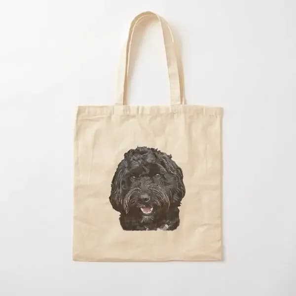 Borsa in tela di cotone per cani Doodle Cockapoo nera da viaggio riutilizzabile casual stampata borsa a tracolla tote da donna unisex pieghevole