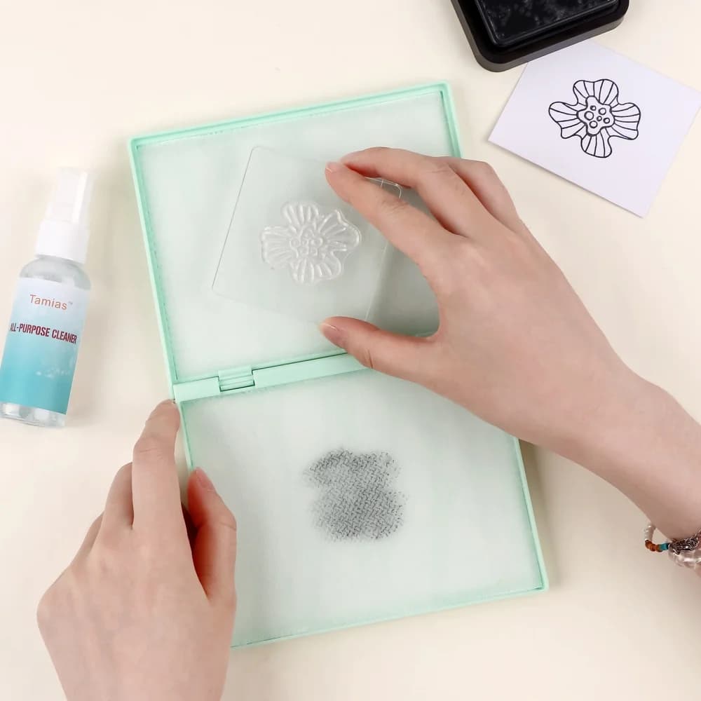 6Colors Stamp Cleaning Pad Stamp Scrubber for Clear/Rubber/Cling/Foam Stamps Use Two-sided Cleaning System Makes Remove Ink Tool