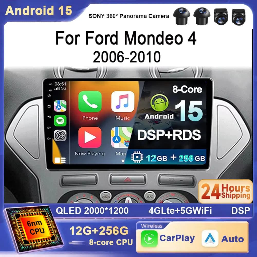 Per Ford Mondeo MK4 Multimedia 2006 2007 2008 2009-2010 Android 15 Autoradio Carplay Lettore multimediale Navigazione GPS 4G