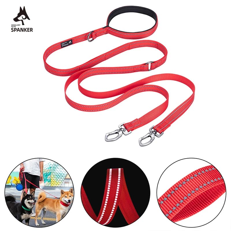 Guinzaglio per Cani con 2 Ganci, per Viaggi all'Aperto, Regolabile, Resistente, con Doppia Impugnatura, per Cani di Taglia Media e Grande