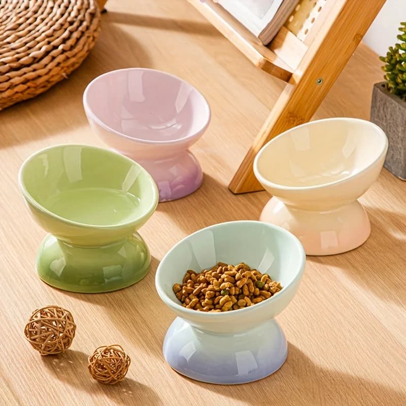 Ciotola per gatti, ciotole per alimenti per animali domestici rialzate in ceramica-perfette per cani e gatti-riduce l'affaticamento del collo e migliora la digestione