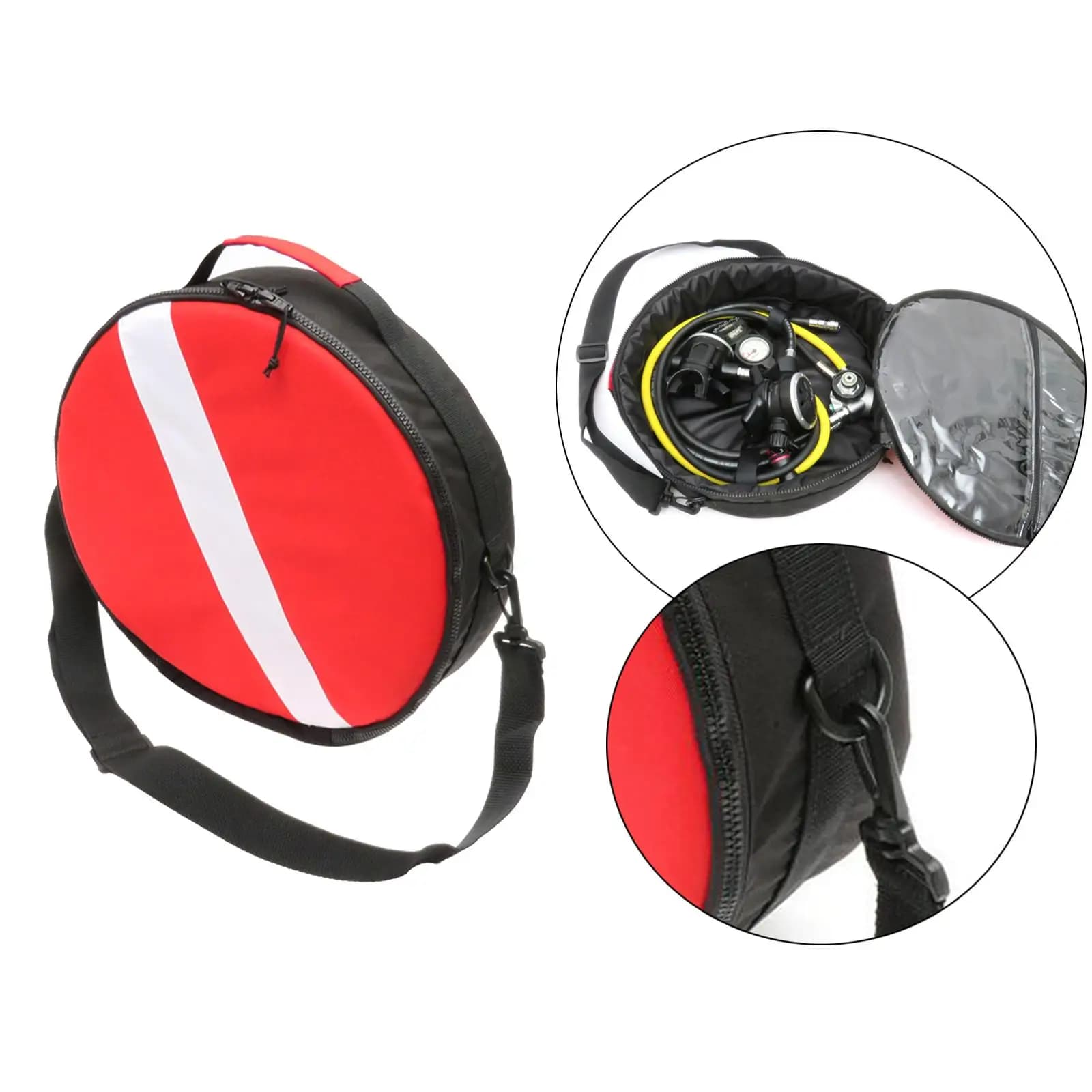Pro Round Water Dive Regulator Bag, padded, with snorkeling flag, zipper design and shoulder strap