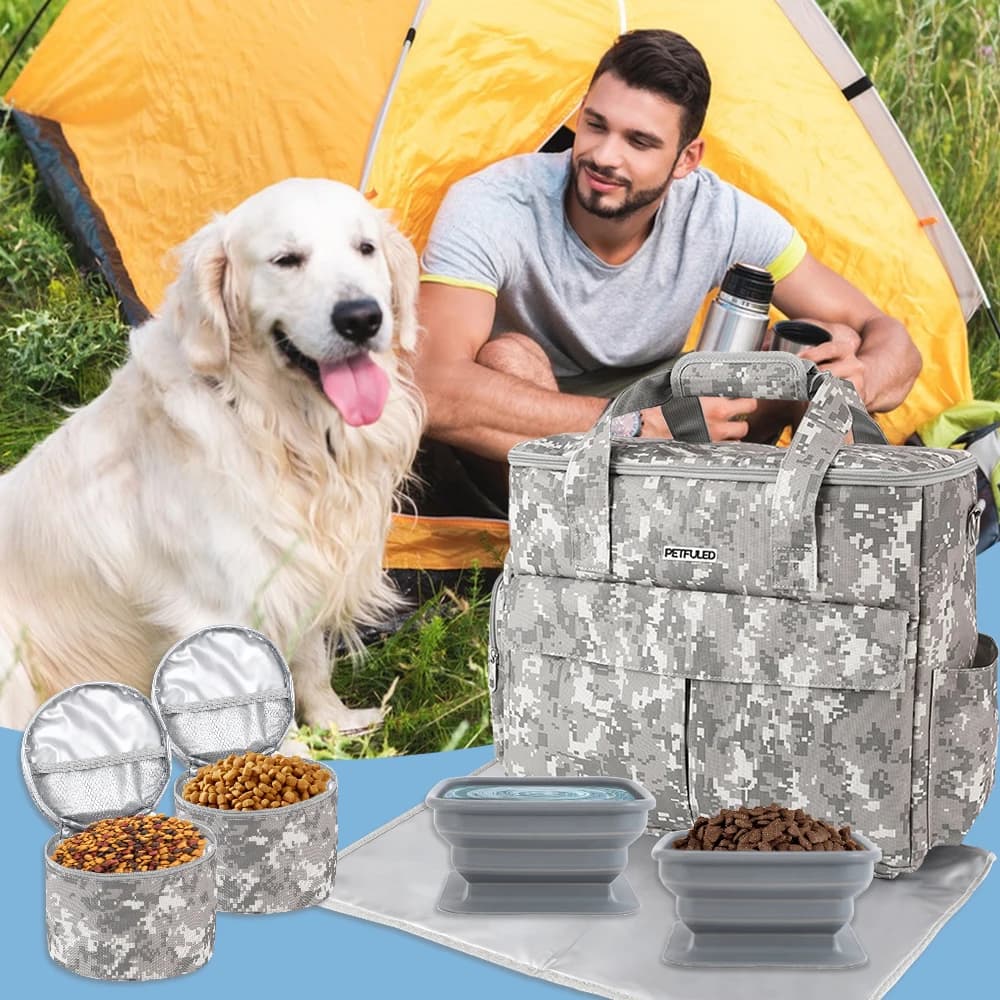 Pet Travel Bag Weekend Getaway Pet Storage Bag Includes Pad, Pet Bowl, Food Storage Pouch Multi-Functional Design Portable Carry