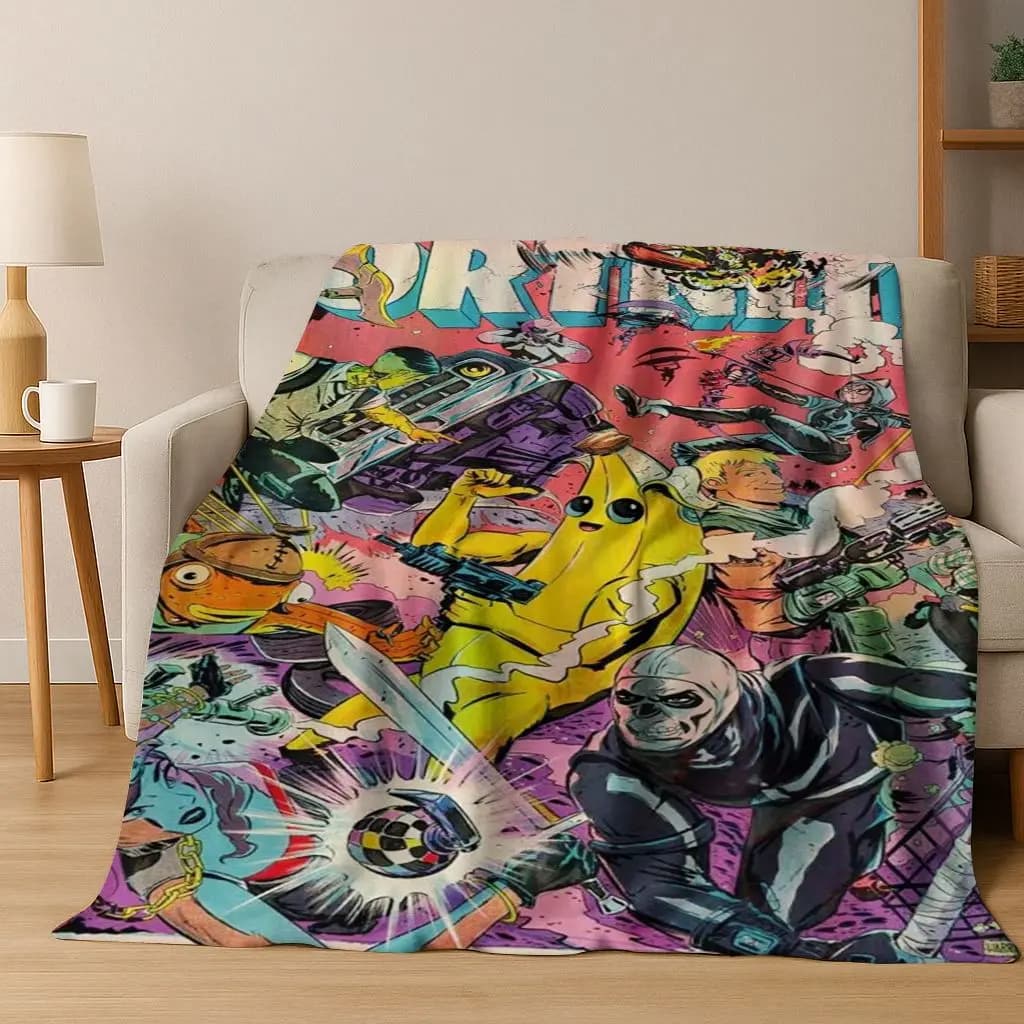 Coperta in flanella 3D F-Fortnite Game Cartoon, morbida e calda, per letto, camera da letto, soggiorno, viaggi, campeggio, regalo per bambini