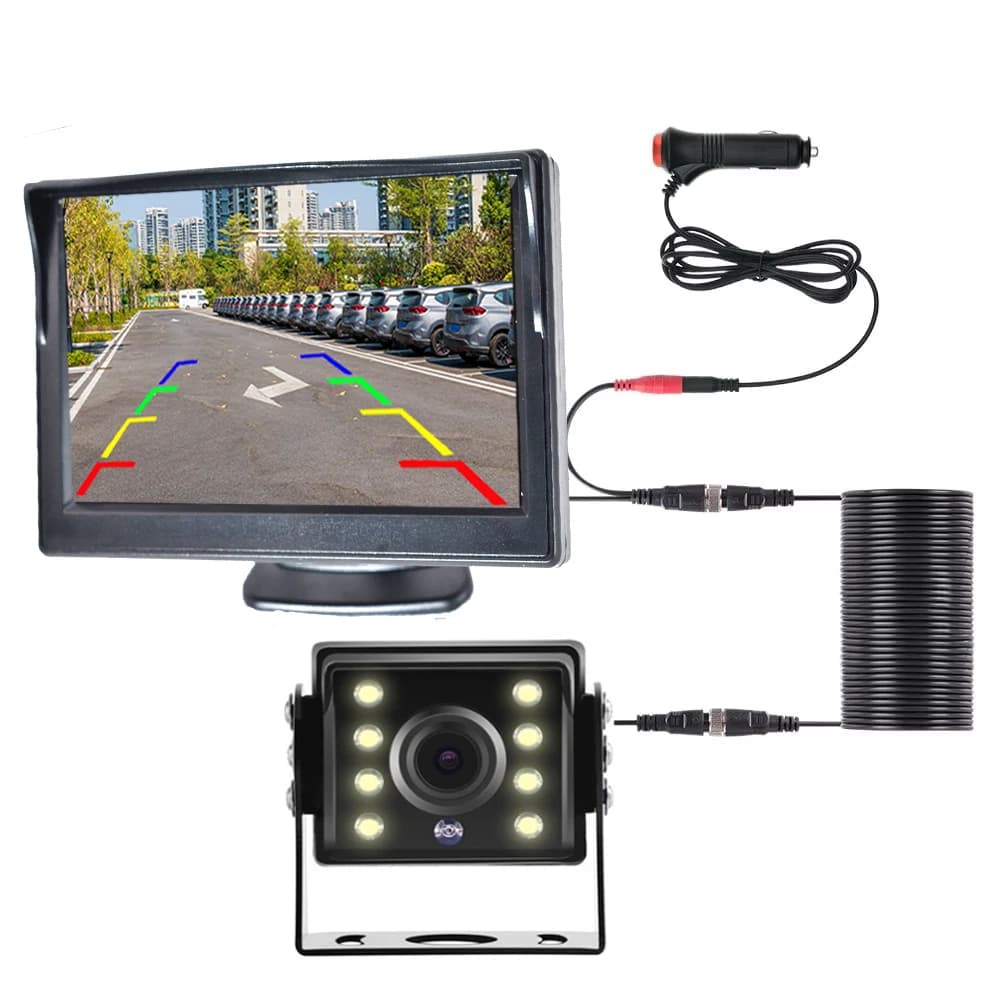 Telecamera di Retromarcia HC con Monitor per Camion, 24V, Visione Notturna, Impermeabile, con Schermo HD da 5 Pollici, Facile Installazione