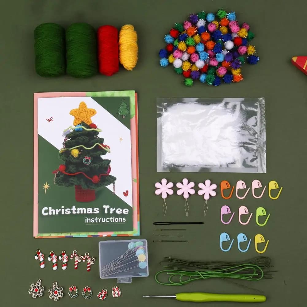Kit all'uncinetto artigianale Kit all'uncinetto natalizio per principianti Borsa materiale fai da te con ganci Filati Tutoriali passo dopo passo Tutoriali video