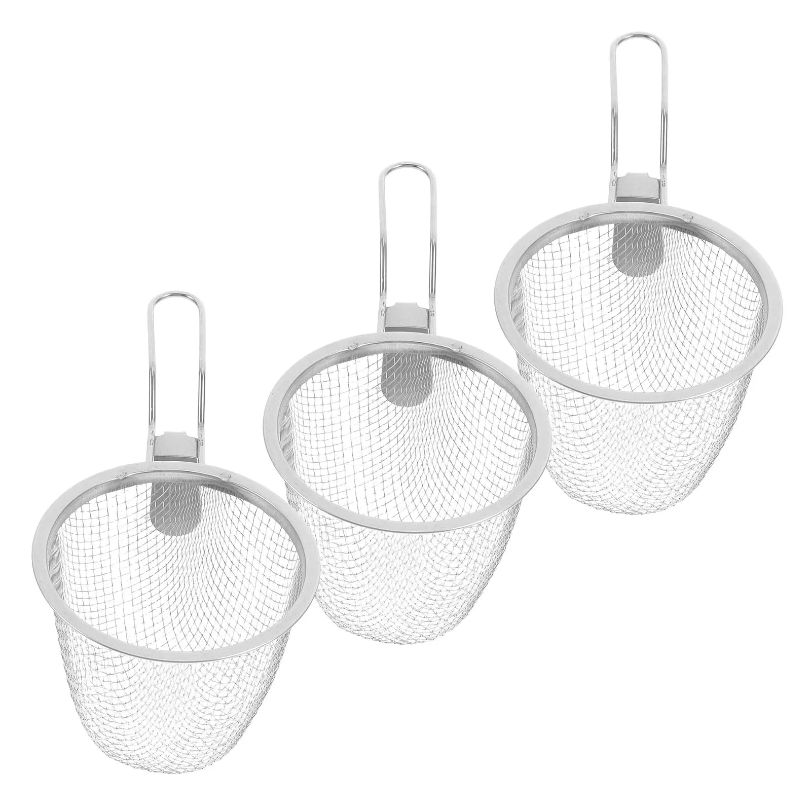 Set di 3 Cucchiai Scolapasta in Acciaio Inox con Rete Fine, Colino per Cucinare, Cestello per Friggere, per Ramen, Noodle e Ravioli