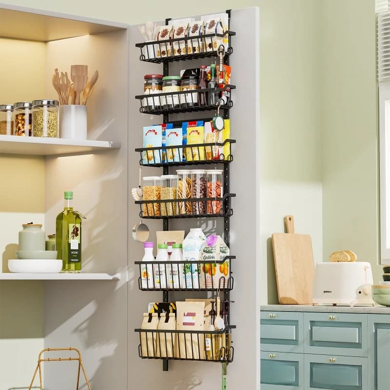 Cestino da appendere sopra la porta in ferro, portaoggetti multistrato regolabile, ripiano da cucina e da bagno senza trapano con ventose