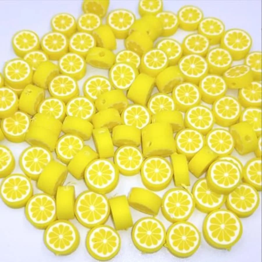 200Pcs Yellow Lemon Polymer Clay Beads Fruit Charm Beads Flat Spacer Beads Jewelry Making Supplies for Necklace Earring Bracele