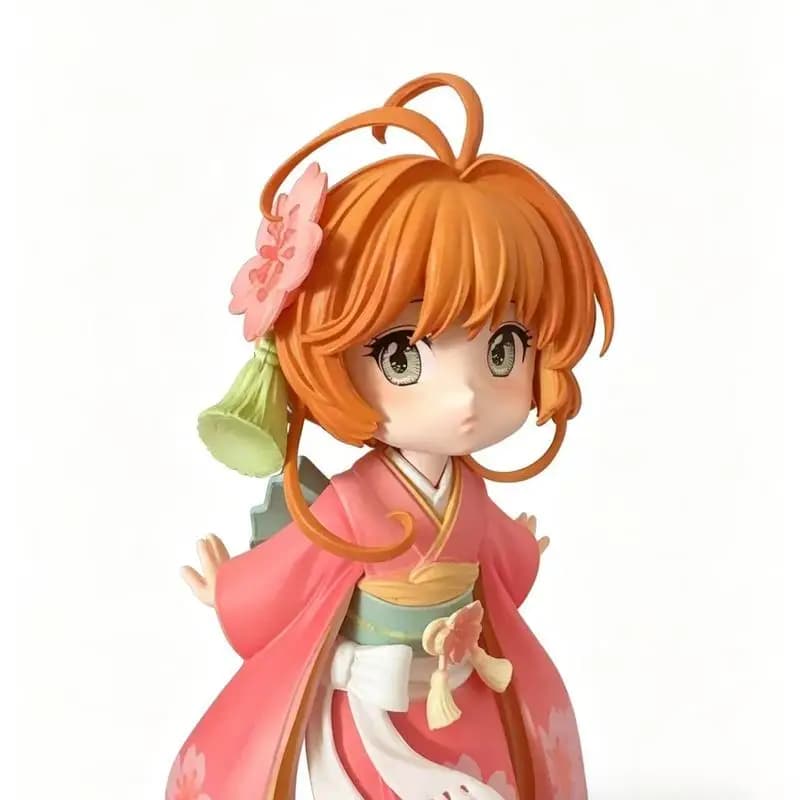 Statua Anime Sakura Q Version con Kimono e Fiori di Ciliegio, Modello in PVC da Collezione, Decorazione da Scrivania, Regalo per Appassionati di Anime