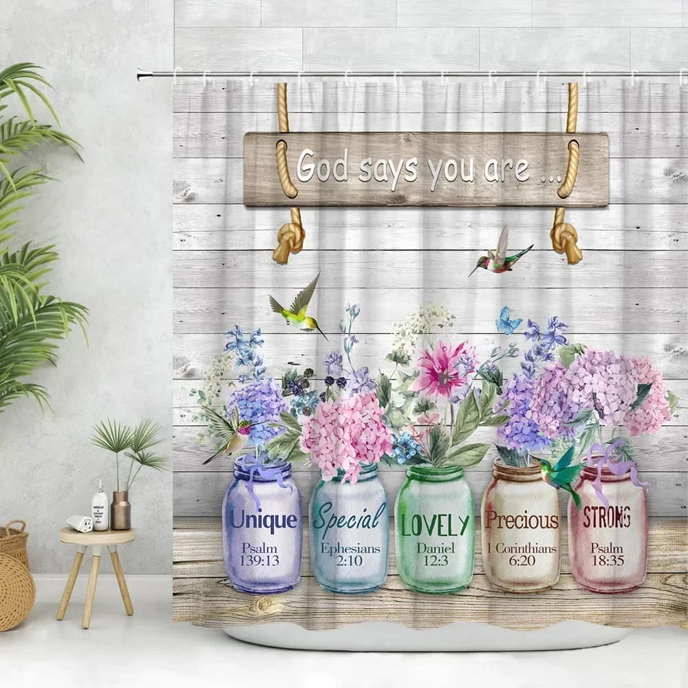 Tenda da doccia floreale Acquerello Fattoria Foglia botanica Farfalla Pannello in legno rustico Citazioni ispiratrici Tenda per arredamento bagno