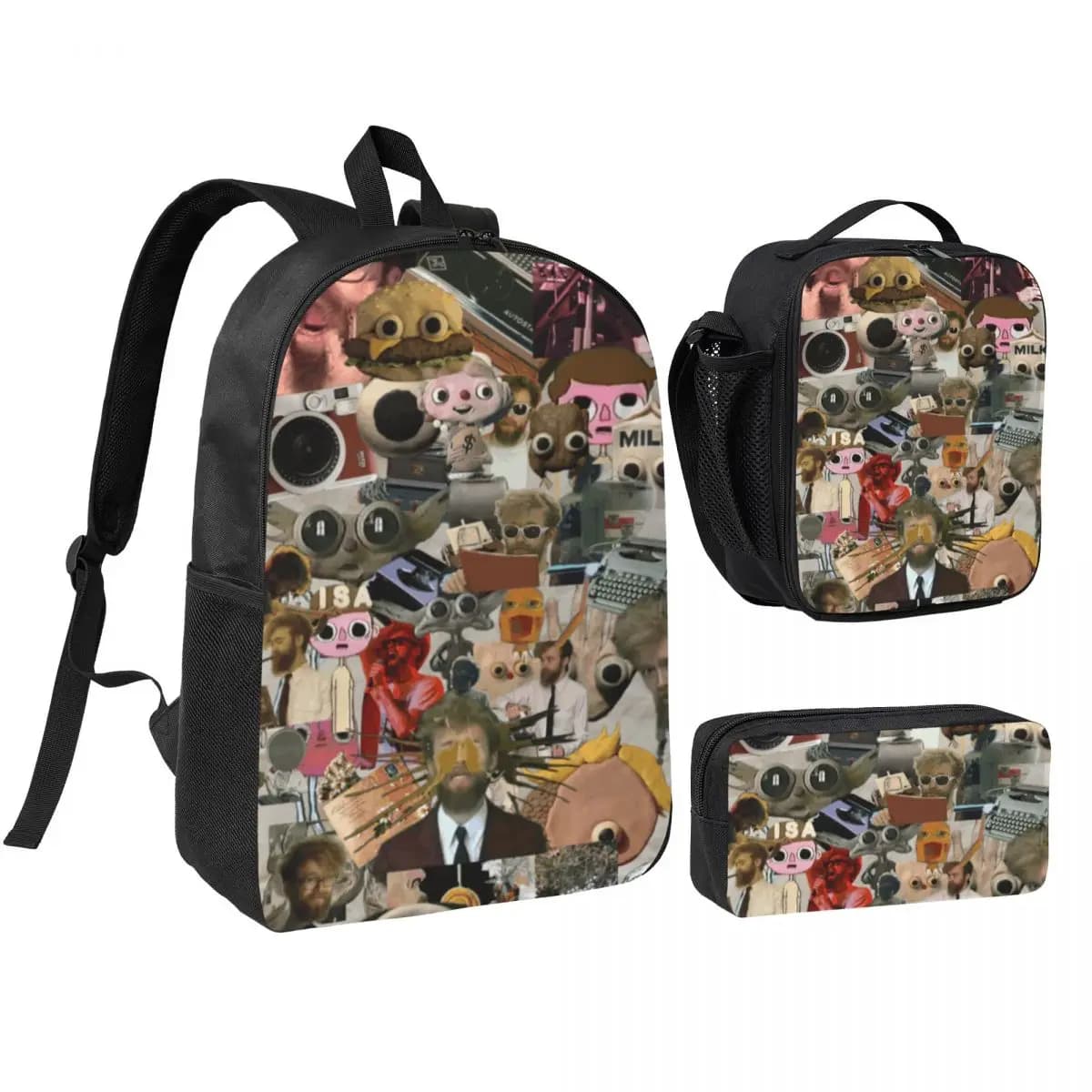 3Pcs Jack Stauber Mix School bags Set for Boy Girl Pencil Boxes Backpack Sets with Lunch Box For School Students Daypack