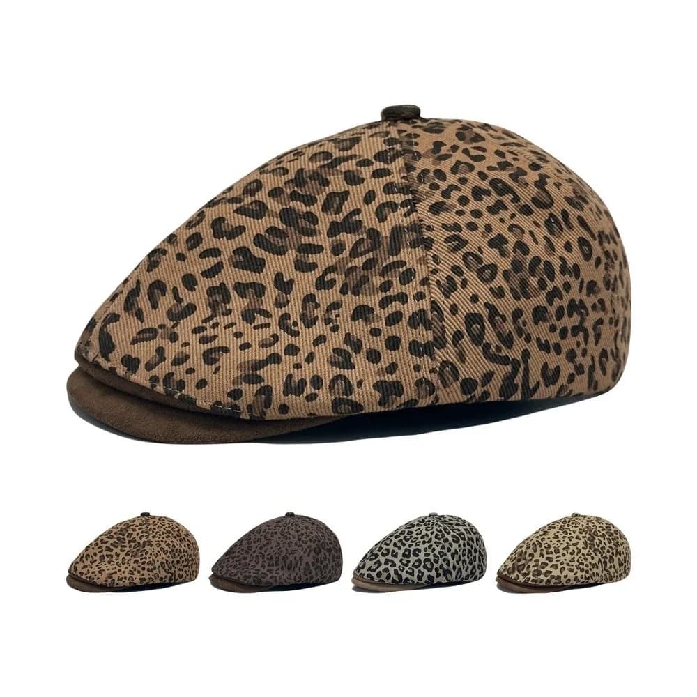 Fashion Leopard Print Forward Hat Autumn Winter Adjustable Paperboy Hat Beret Hat Newsboy Cap