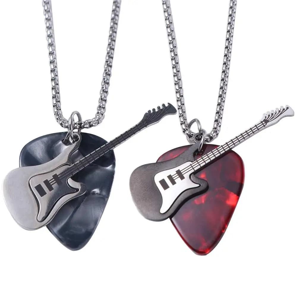 Collana con Ciondolo Plettro per Chitarra Hip-hop in Acciaio al Titanio, Girocollo Trendy con Catena a Chitarra, Collana Vintage Punk con Chitarra Elettrica, Collana per Maglione, per Coppia