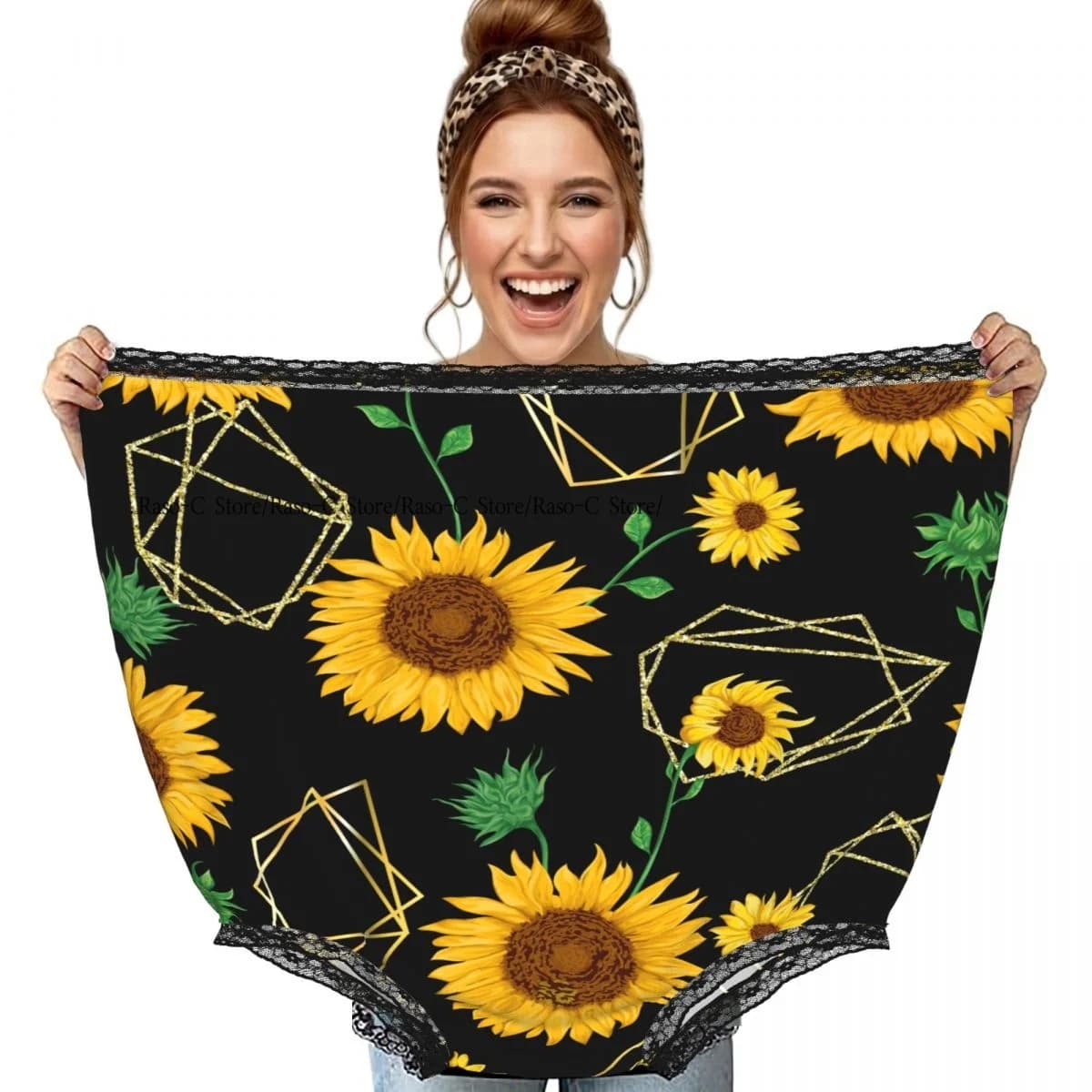 Divertenti mutandine da nonna con girasoli dorati, regalo a sorpresa