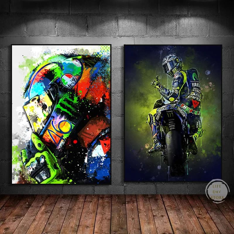 Valentino Rossies Motorcycle Racer Poster and Prints Wall Canvas Sports Car Art Motorcycle Painting for Living Room Home Decor