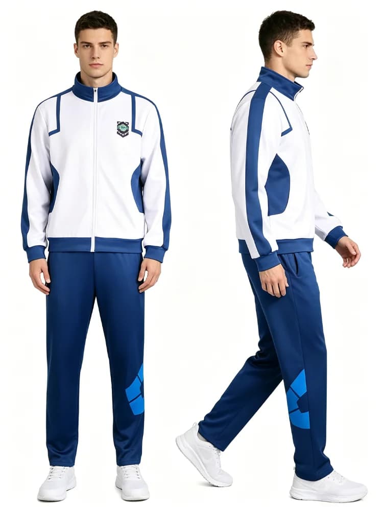 Adult Cosplay Costume Blue & White Tracksuit Stand Collar Zip Up Jacket with Long Pants Casual Athletic Team Uniform Stylish Sch