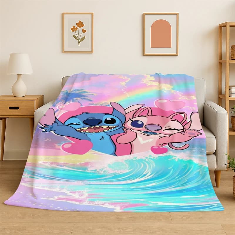 Coperta in Flanella MINISO Stitch Angel, Morbida e Calda, per Camera da Letto, Soggiorno, Viaggi, Campeggio, Picnic, Regalo per Bambini