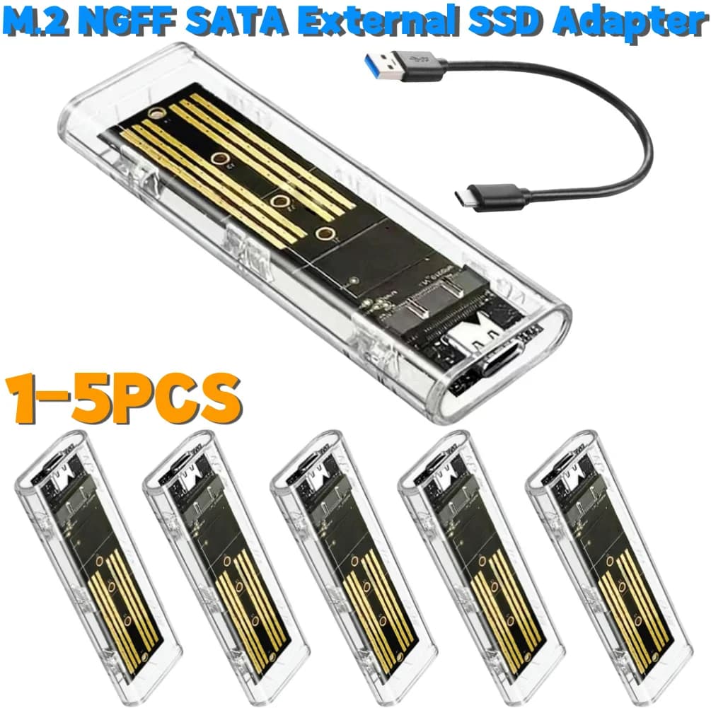 1-5PCS M.2 NGFF SATA Type C 3.1 Case esterno trasparente per SSD 10Gbps Adattatore esterno per disco rigido per 2230/2242/2260/2280