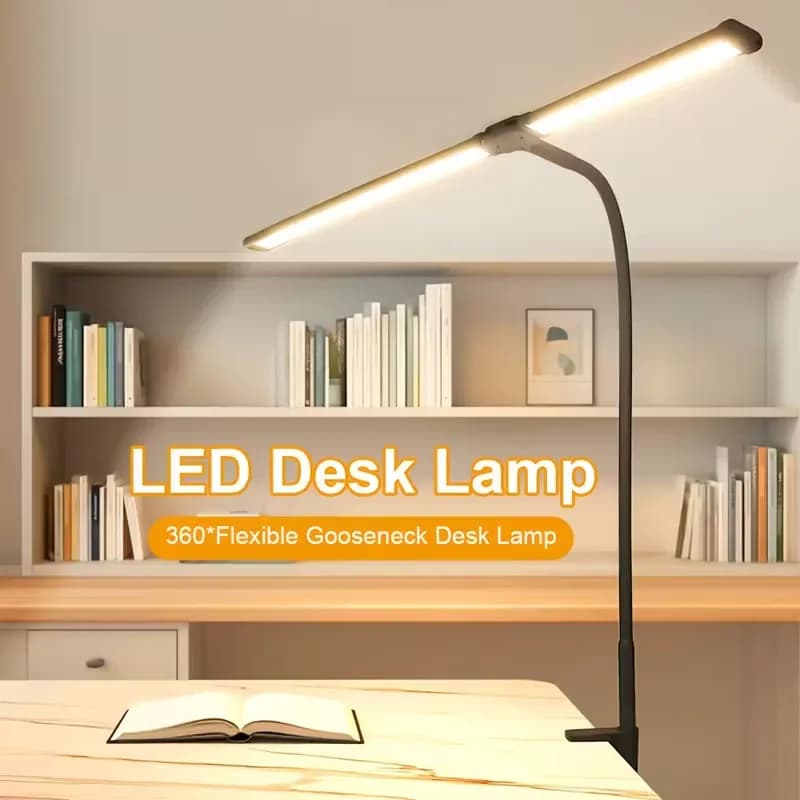 2-head LED desk lamp Clip 5 mode 10 brightness levels Adjustable USB angle Suitable for reading Learning Piano Monitor Office