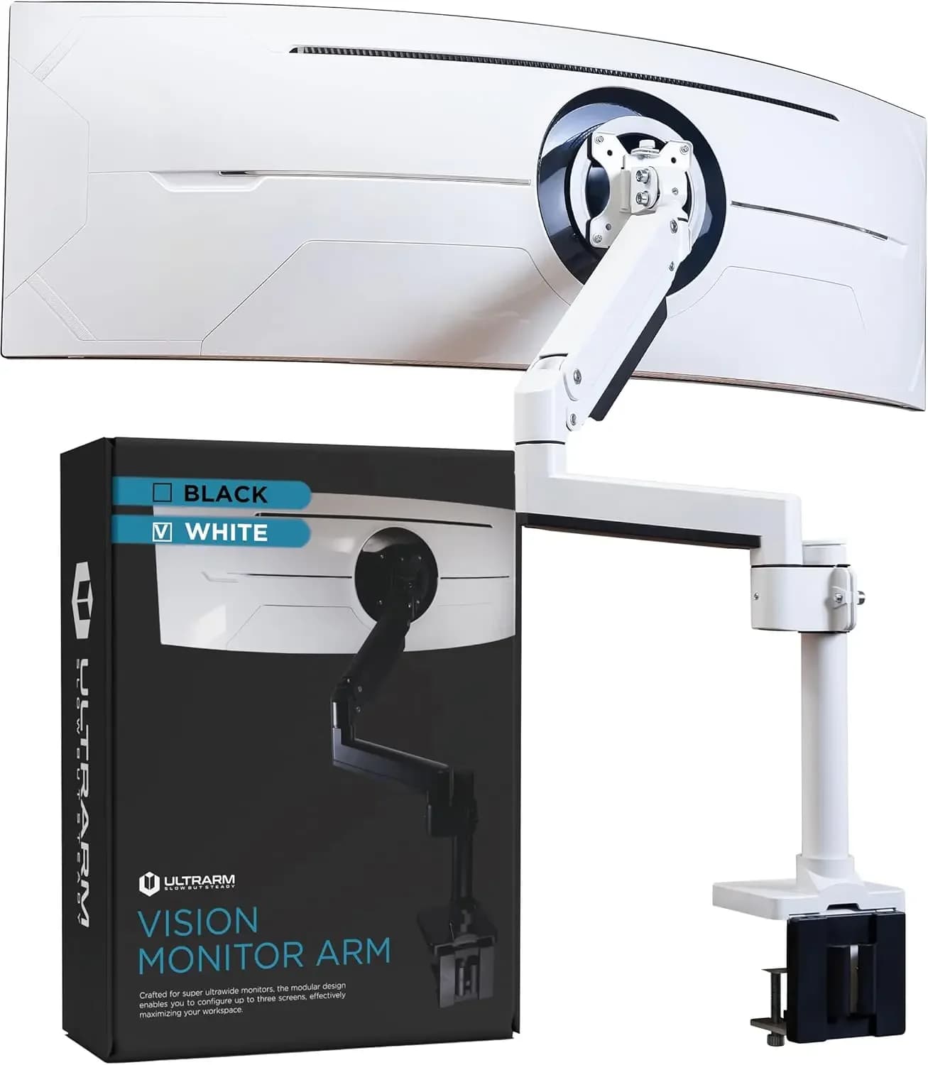Supporto per Monitor Ultra-Wide Resistente fino a 57 Pollici e 44 Libbre, Supporto da Scrivania Singolo, Altezza Regolabile Pneumaticamente, Modulare