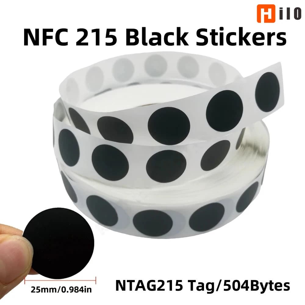 Nero Ntag 215 NFC Telefono disponibile Tag RFID Adesivi Etichetta adesiva NFC Ntag215 13,56 MHz Tag autoadesivo Adesivo ISO14443A