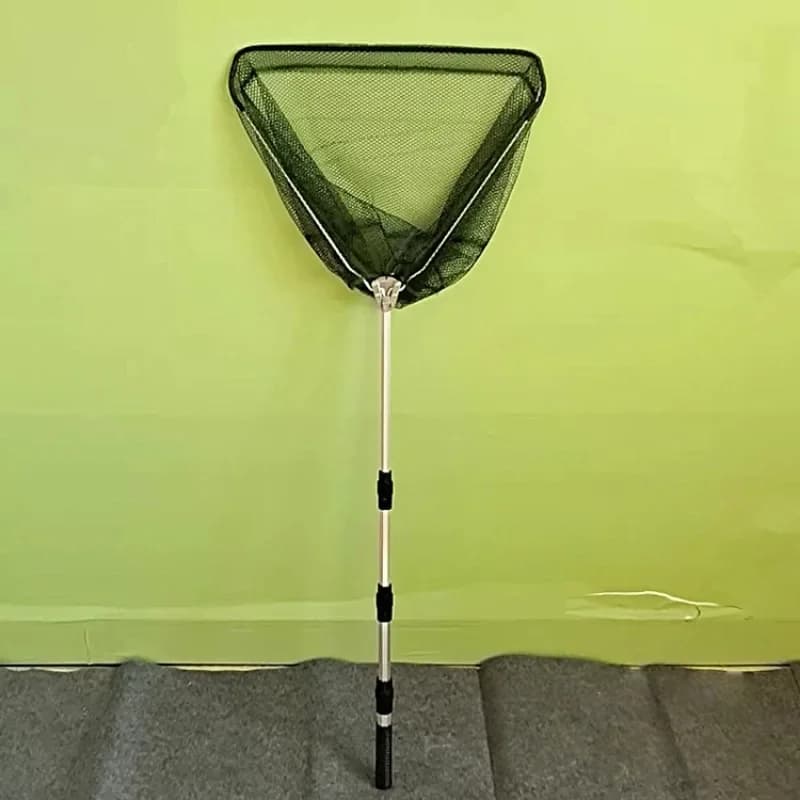 1pc Dark Green Aluminum Alloy Fishing Net - 130cm Telescopic Foldable Triangular Scoop Portable with Positioning for Fishing